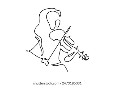 Beautiful woman play violin continuous line drawing. Music orchestra concept. Vector illustration minimalist design hand drawn.