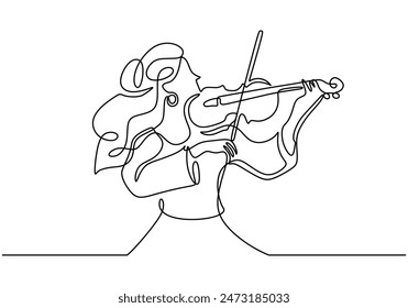 Beautiful woman play violin continuous line drawing. Music orchestra concept. Vector illustration minimalist design hand drawn.