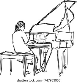 Beautiful woman playing piano