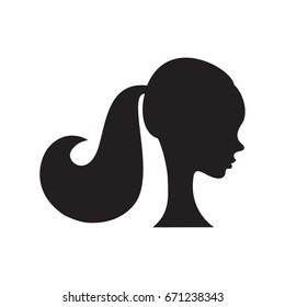 Beautiful Woman With Ponytail Hairstyle Silhouette. Vector Illustration