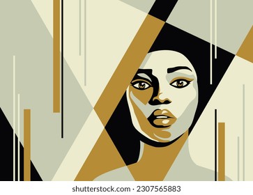 Beautiful woman portrait in 1920s Art Deco style - abstract angular geometric decoration