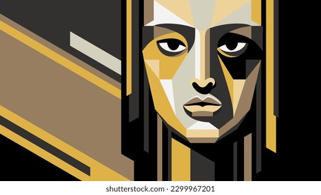 Beautiful woman portrait in 1920s styles - Art Deco and abstract angular geometric decoration