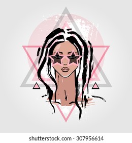 Beautiful Woman Portrait. Abstract style. Vector fashion illustration.