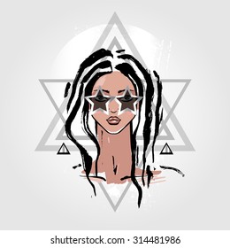 Beautiful Woman Portrait. Abstract style. Vector fashion illustration