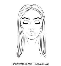 Beautiful woman portrait. Face chart Makeup Artist Blank Template. Vector illustration.