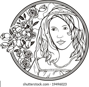 Beautiful woman portrait with floral details, vector series.