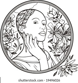 Beautiful woman portrait with floral details, vector series.