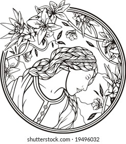Beautiful woman portrait with floral details, vector series.