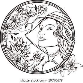 Beautiful woman portrait with floral details, vector series.