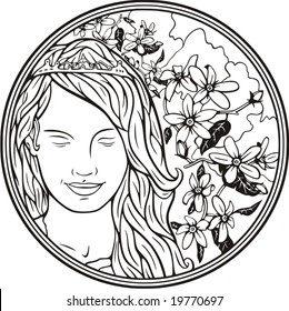 Beautiful woman portrait with floral details, vector series.