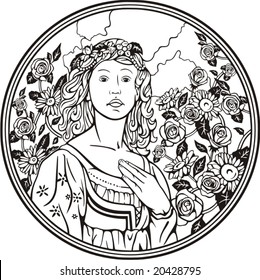 Beautiful woman portrait with floral details, vector series.