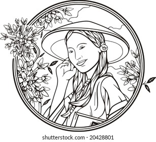 Beautiful woman portrait with floral details, vector series.