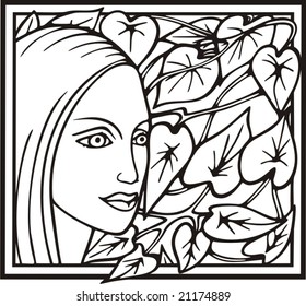 Beautiful woman portrait with floral details, vector series.