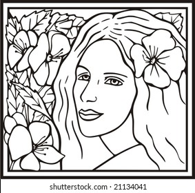 Beautiful woman portrait with flowers, vector series.