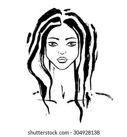 Beautiful Woman Portrait. Hand drawn fashion illustration. 