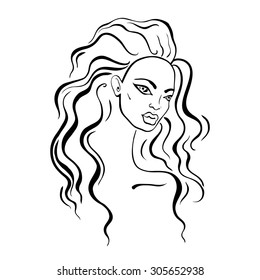 Beautiful Woman Portrait. Hand drawn fashion illustration. 
