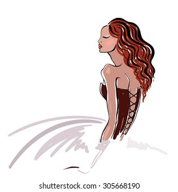 Beautiful Woman Portrait. Hand drawn fashion illustration. 