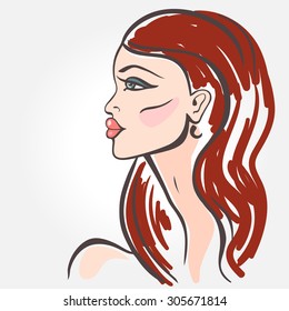 Beautiful Woman Portrait. Hand drawn fashion illustration. 