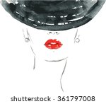 Beautiful woman portrait with hat. abstract vector fashion illustration