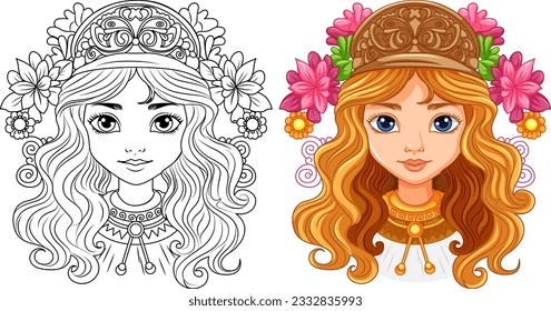 Beautiful woman portrait isolated doodle outline illustration