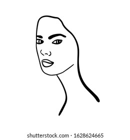 Beautiful woman portrait logo illustration in sketch style black white contrast avatar poster print