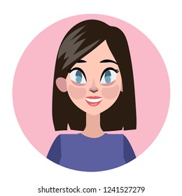 Beautiful woman portrait with short hair. Brunette female character with makeup. Idea of fashion lifestyle and glamour. Isolated flat illustration