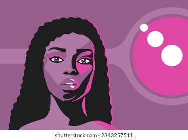 Beautiful woman portrait in simple style - pink, purple and black colors