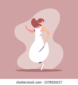 beautiful woman in pose of dancing, party, dancing club vector illustration design