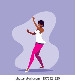 beautiful woman in pose of dancing, party, dancing club vector illustration design