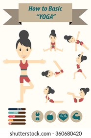beautiful woman poses training basic yoga character vector design