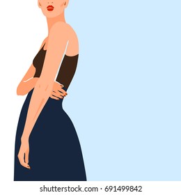 Beautiful woman posing in long dress. Vector illustration eps 10