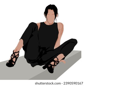 beautiful woman is posing while sitting on a bench