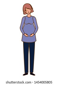 beautiful woman pregnant standing on white background