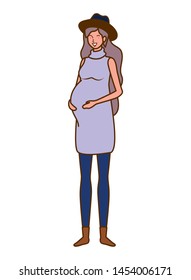 beautiful woman pregnant standing on white background
