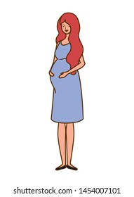 beautiful woman pregnant standing on white background