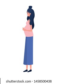 beautiful woman pregnant standing on white background