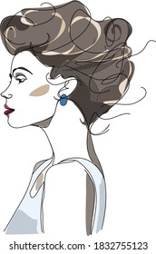 Beautiful woman profile blue earring red lips