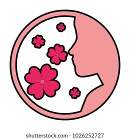 beautiful woman profile with flowers silhouette
