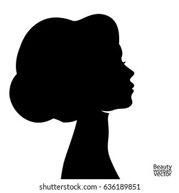 Beautiful woman profile silhouettes with elegant hairstyle, vector young female face design, beauty girl head with styled hair, fashion lady graphic portrait.
