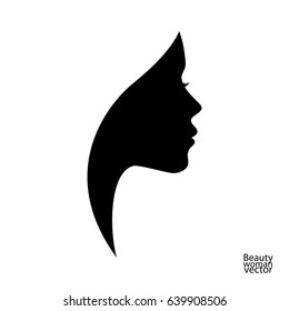 Beautiful woman profile silhouettes with elegant hairstyle, vector young female face design, beauty girl head with styled hair, fashion lady graphic portrait.