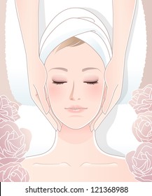 Beautiful woman receiving facial massage.Clipping mask,transparency, blending tool, gradation is used in this EPS10 file.