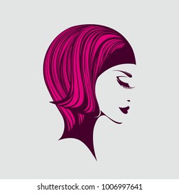 Beautiful woman with red hair, bold makeup and elegant hairstyle.Vector illustration.