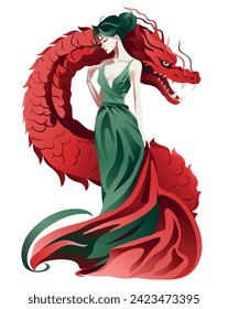 Beautiful woman with reg dragon