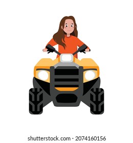 
beautiful woman rides a quad bike. Quad bike rental, active hobbies. Vector illustration