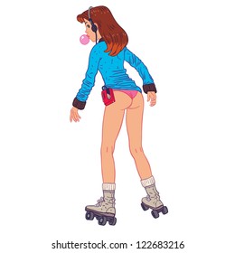 Beautiful woman rollerskating