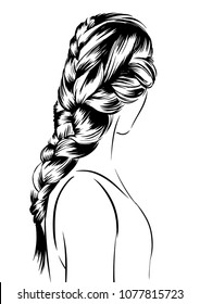 Handdrawn Beauty Woman Luxurious Long Hairstyle Stock Vector (Royalty ...