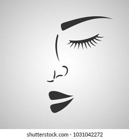 Beautiful woman sad face silhouette sketch. Girl power drawing. Hand-drawn vector illustration. 