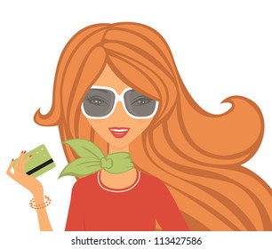 Beautiful woman shopping with card