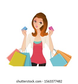 Beautiful woman shopping with credit cards