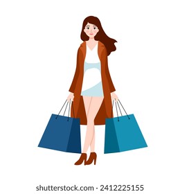 Beautiful woman is shopping. The girl with shopping bags. Fashionable. Shopaholic.